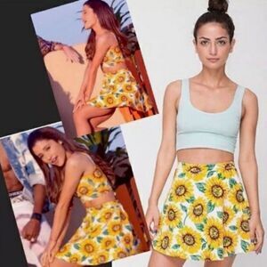 NWT American Apparel | Denim Circle Skirt Sunflower Printed Floral, Womens XS
